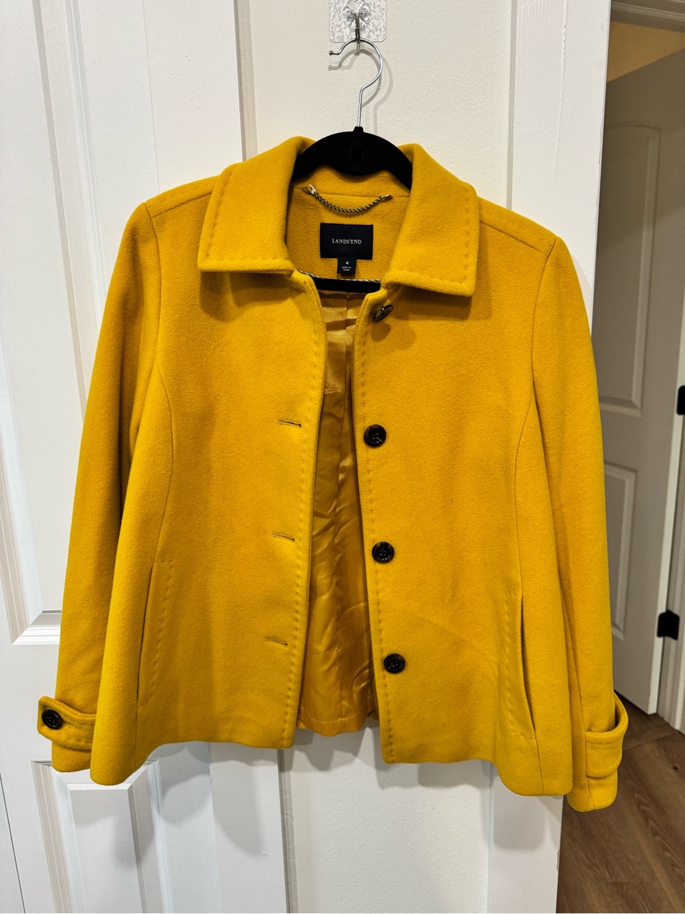 Lands' End Mustard Yellow Wool-Blend Pea Coat